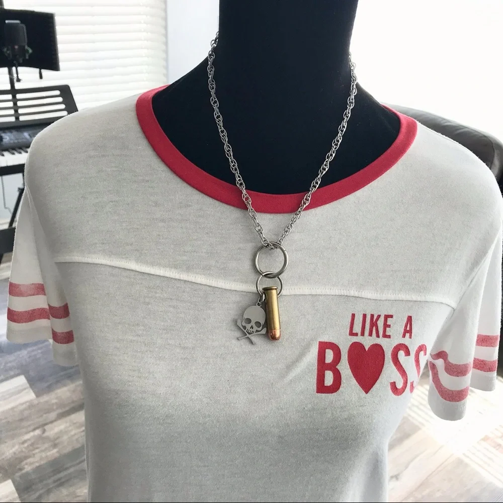 🆕38 Special Hollow Point with Skull Pendant Necklace Stainless Steel